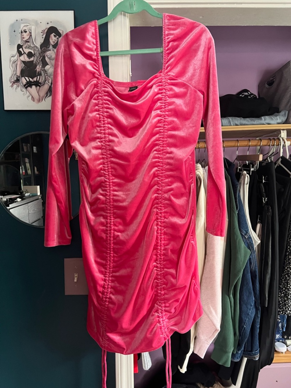 wild fable Hot Pink Velvet Ruched Bodycon Dress